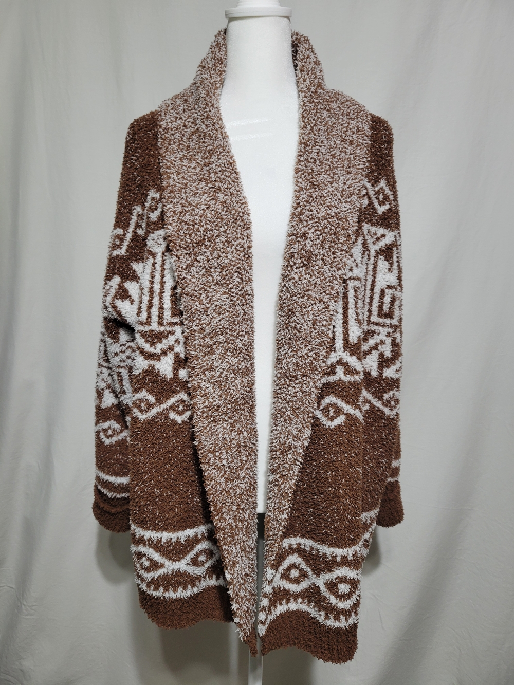 Altar'd State Brown and Cream Open-Front Cardigan Eclectic Grandpa, Boho